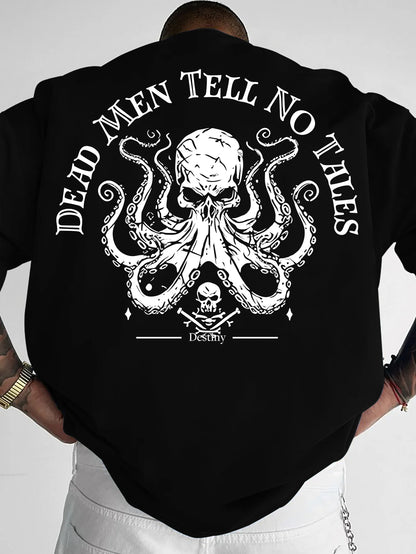New Vintage Pirate Octopus Skull Graphic Print T-shirt Men Loose Fit Streetwear Short Sleeve Tops S-XXL…