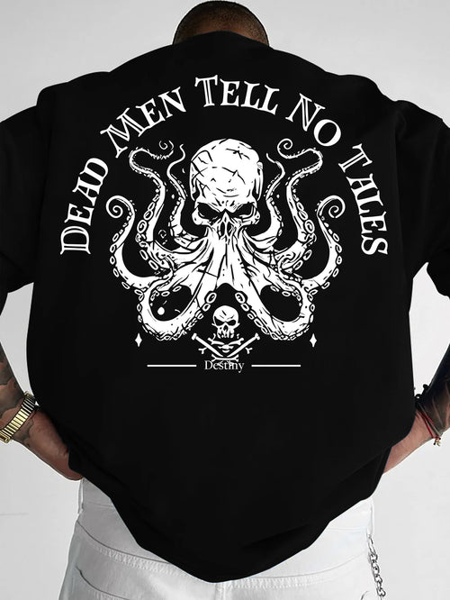 New Vintage Pirate Octopus Skull Graphic Print T-shirt Men Loose Fit Streetwear Short Sleeve Tops S-XXL…