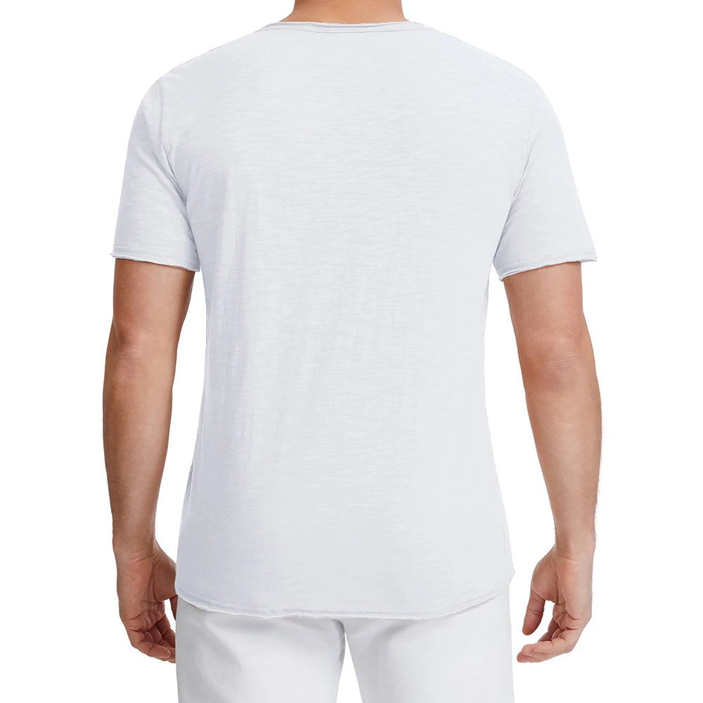 Men's Trendy Ripped Design T-shirt V-neck Slim Fit Comfortable Cotton Tops Stylish Solid Color Casual Sh… - product view 5