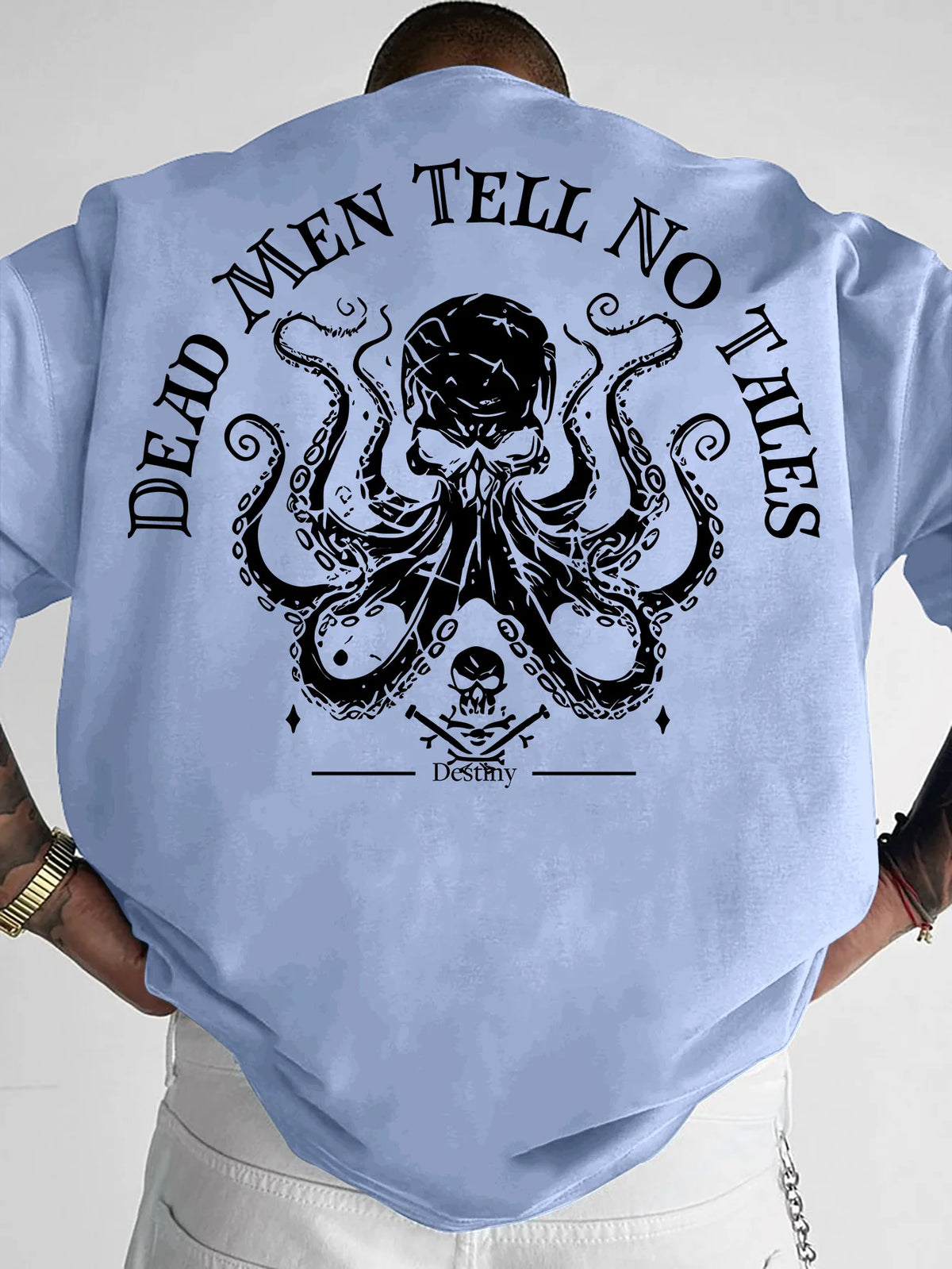 New Vintage Pirate Octopus Skull Graphic Print T-shirt Men Loose Fit Streetwear Short Sleeve Tops S-XXL… - product view 5