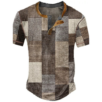 Color Block Patchwork Graphic 3D Print Henley Shirts Men's Vintage Fashion Oversized Short Sleeve T Shir… - product view 14