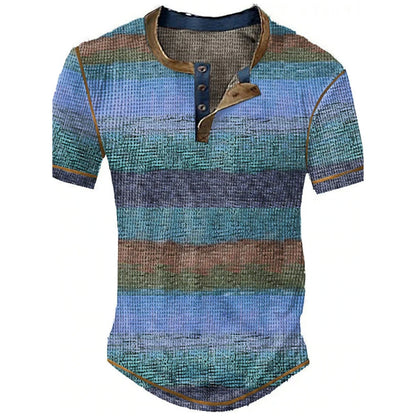 Color Block Patchwork Graphic 3D Print Henley Shirts Men's Vintage Fashion Oversized Short Sleeve T Shir… - product view 12