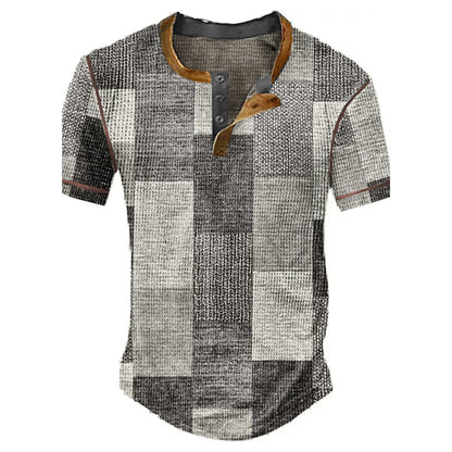 Color Block Patchwork Graphic 3D Print Henley Shirts Men's Vintage Fashion Oversized Short Sleeve T Shir… - product view 10