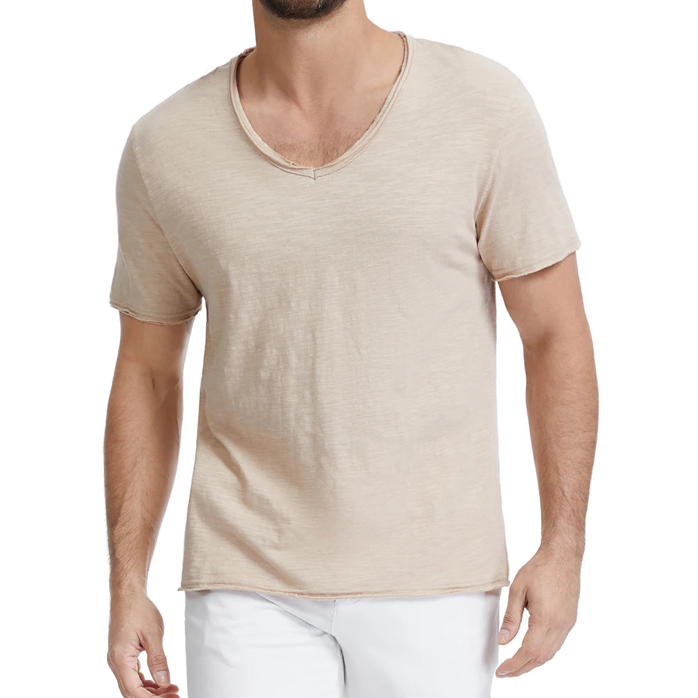 Men's Trendy Ripped Design T-shirt V-neck Slim Fit Comfortable Cotton Tops Stylish Solid Color Casual Sh… - product view 7