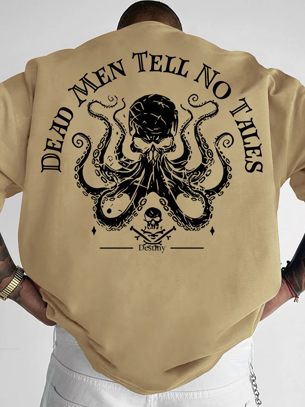New Vintage Pirate Octopus Skull Graphic Print T-shirt Men Loose Fit Streetwear Short Sleeve Tops S-XXL… - product view 3
