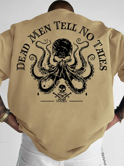 New Vintage Pirate Octopus Skull Graphic Print T-shirt Men Loose Fit Streetwear Short Sleeve Tops S-XXL… - product view 3