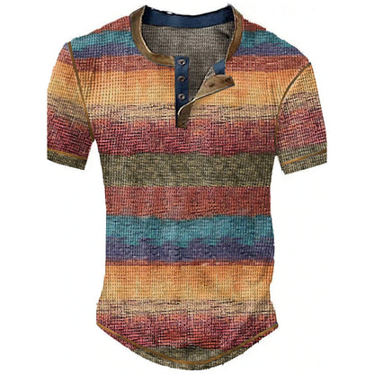Color Block Patchwork Graphic 3D Print Henley Shirts Men's Vintage Fashion Oversized Short Sleeve T Shir… - product view 7